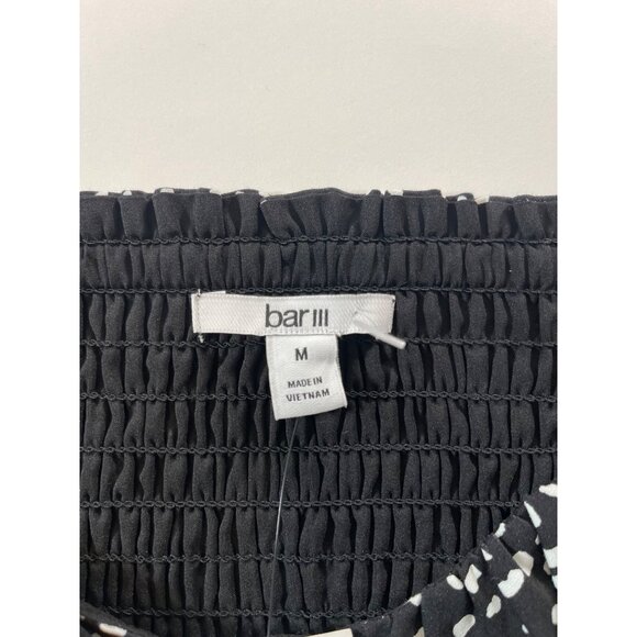 NWT Bar III Smocked Off-The-Shoulder Crop Top Black & White Dash Dot - Picture 5 of 7